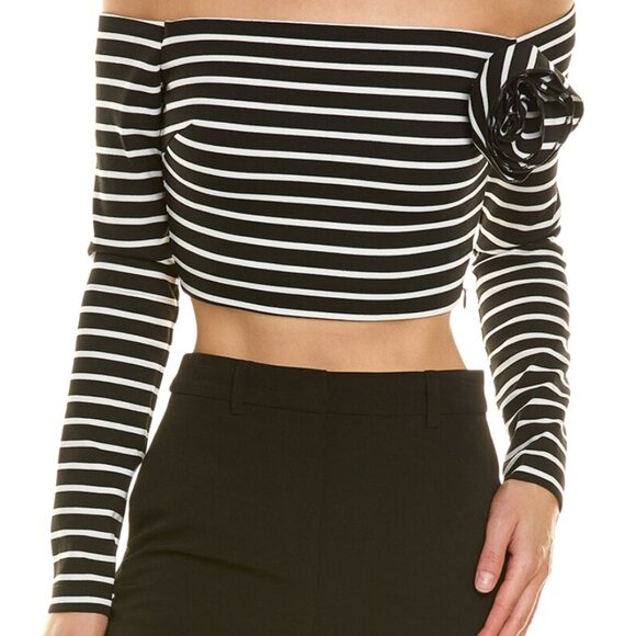 NWT Nicholas Floral Rosette Off the Shoulder Black/White Crop Top Small (S) - Picture 1 of 2